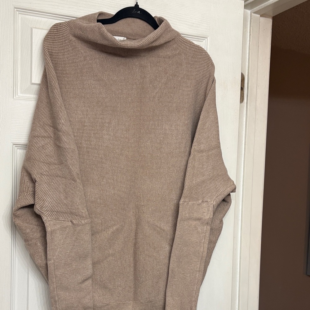 Bluivy Women's Cowl Neck Sweater in Tan